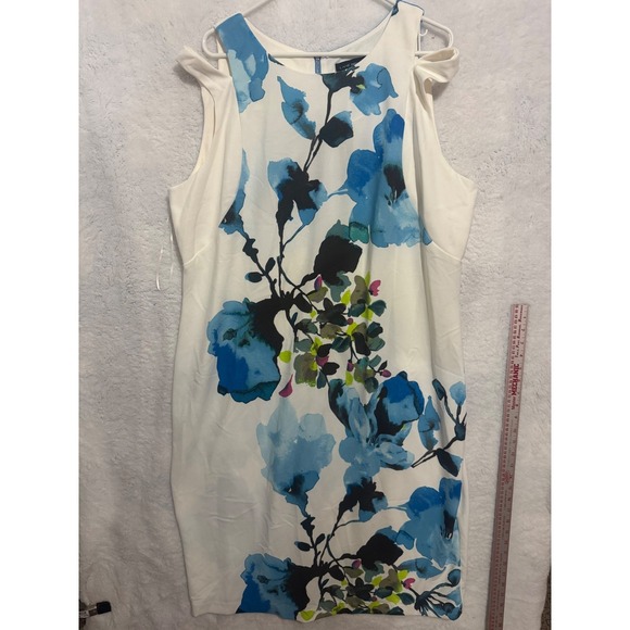 Lane Bryant Women's Floral Print Sleeveless Dress - White Blue - Size 24 - Picture 1 of 7